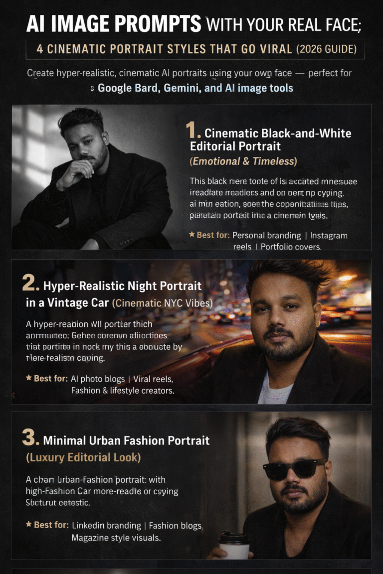 AI Image Prompts with Your Face: 4 Stunning Examples for Google Bard & Gemini (Copy-Paste Ready)